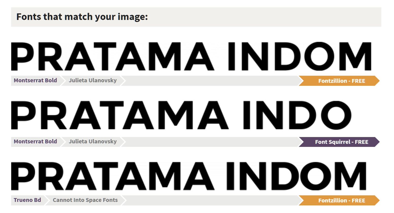 Cara mencari atau melacak font 2 - Pratama Institute contoh hasil pencarian atau pelacakan font