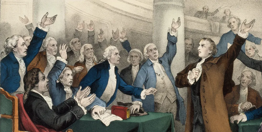 Patrick-Henry-Give-Me-Liberty-or-Give-Me-Death-Currier-Ives-1876 - Pratama Institute Patrick Henry menyampaikan orasi “Give me liberty or give me death” speech in 1775.